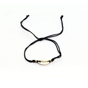 Single Cowrie Shell Drawstring Bracelet (Black)