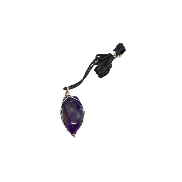 Wire Wrapped Gem Stone Black Cord Necklace (Amethyst)