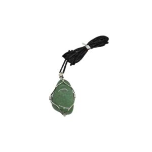 Wire Wrapped Gem Stone Black Cord Necklace (Green Aventurine)