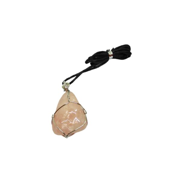 Wire Wrapped Gem Stone Black Cord Necklace (Rose Quartz)