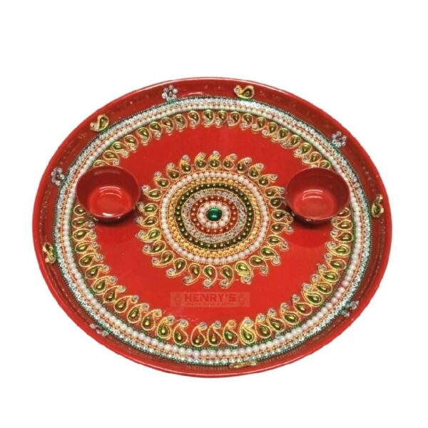 Puja Tray Red Round 27cm