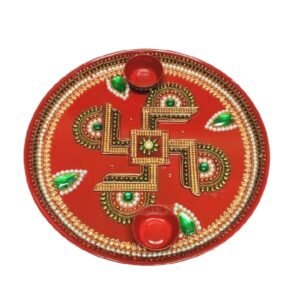 Puja Tray Red Swastik 27cm