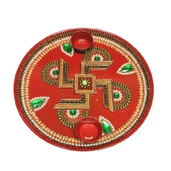 Puja Tray Red Swastik 27cm